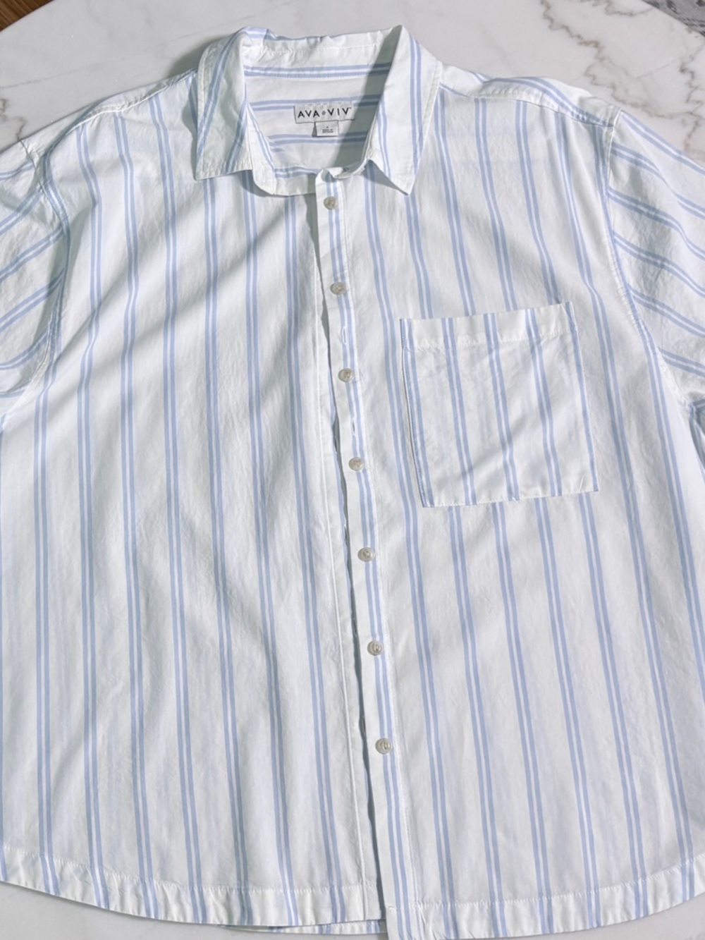 Ava & Viv Cotton Blue Stripe button down Size XL - Picture 5 of 7